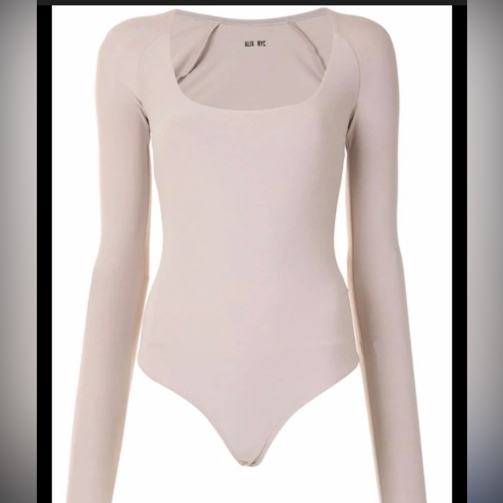 Revolve Alix NYC Sullivan Stretch Jersey Thong Long Sleeve in Buff Bodysuit